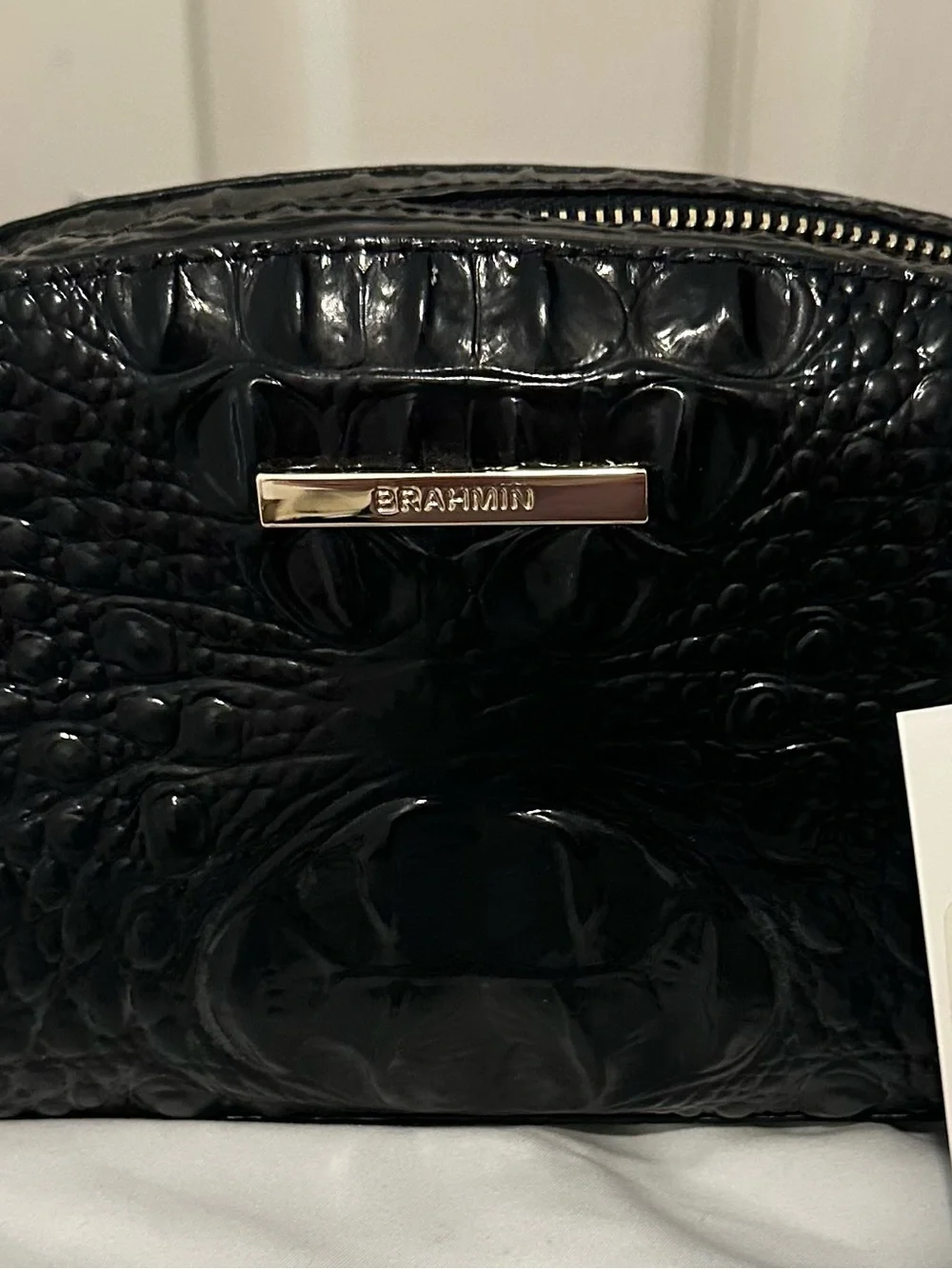 Brahmin Dany Black Croc-Embossed Leather Cosmetic Case